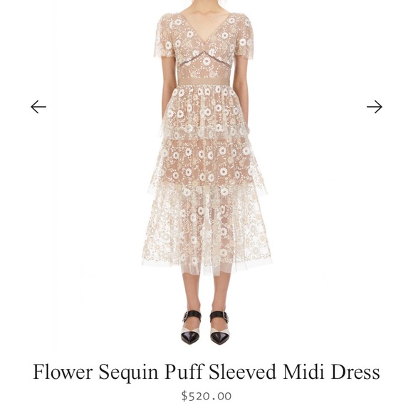 Self-Portrait Dresses & Skirts - Self-Portrait Flower Sequin Puff Midi Dress